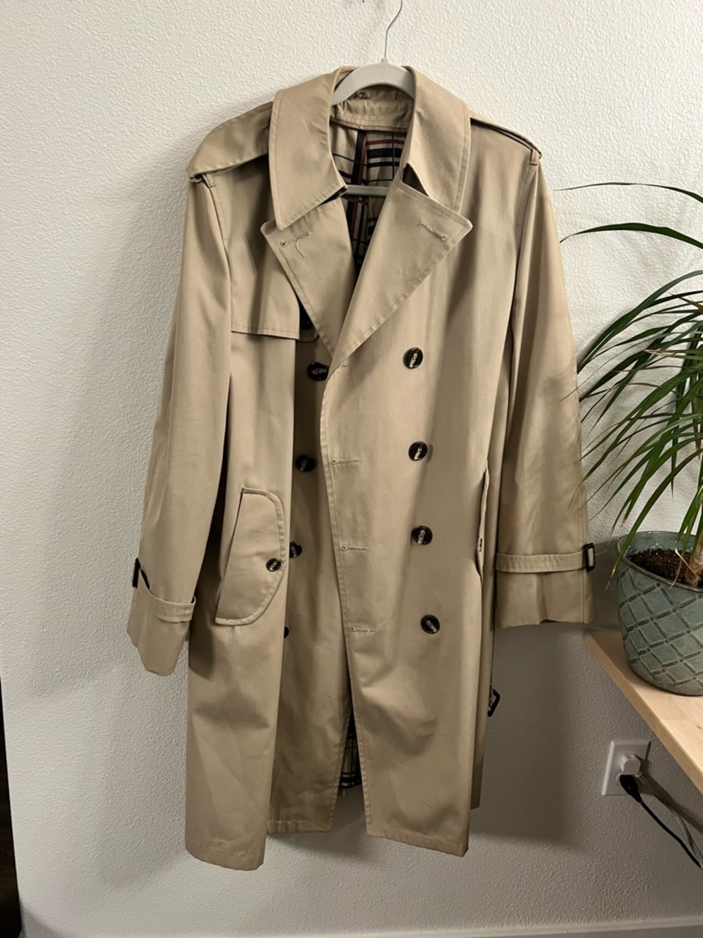 Vintage Sterlingwear Boston Trench Coat All Weather Tan Plaid Lined USA - large